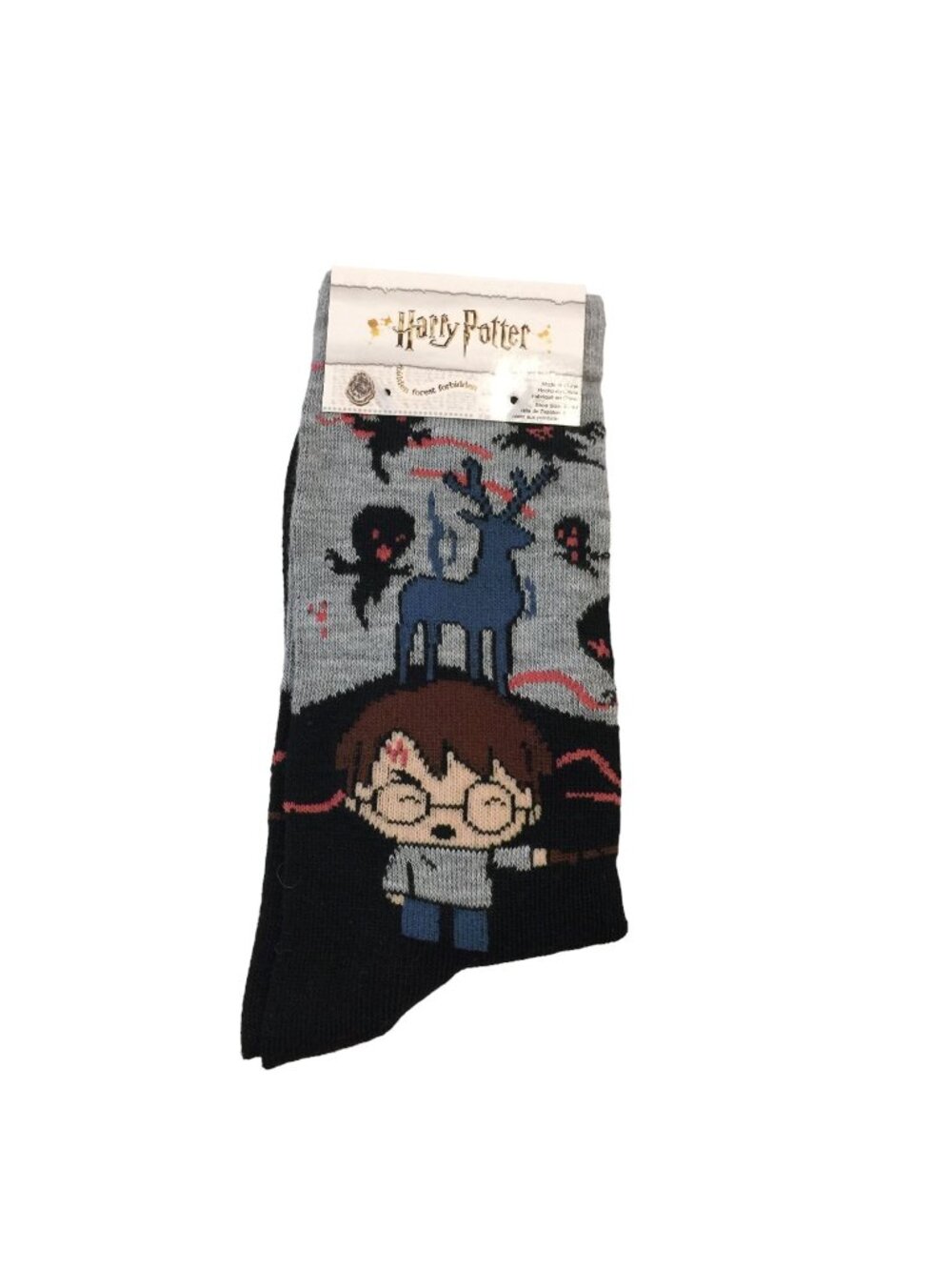 Harry Potter Men's Crew Socks Size 4-10 EXPECTO PATRONUM Black Gray